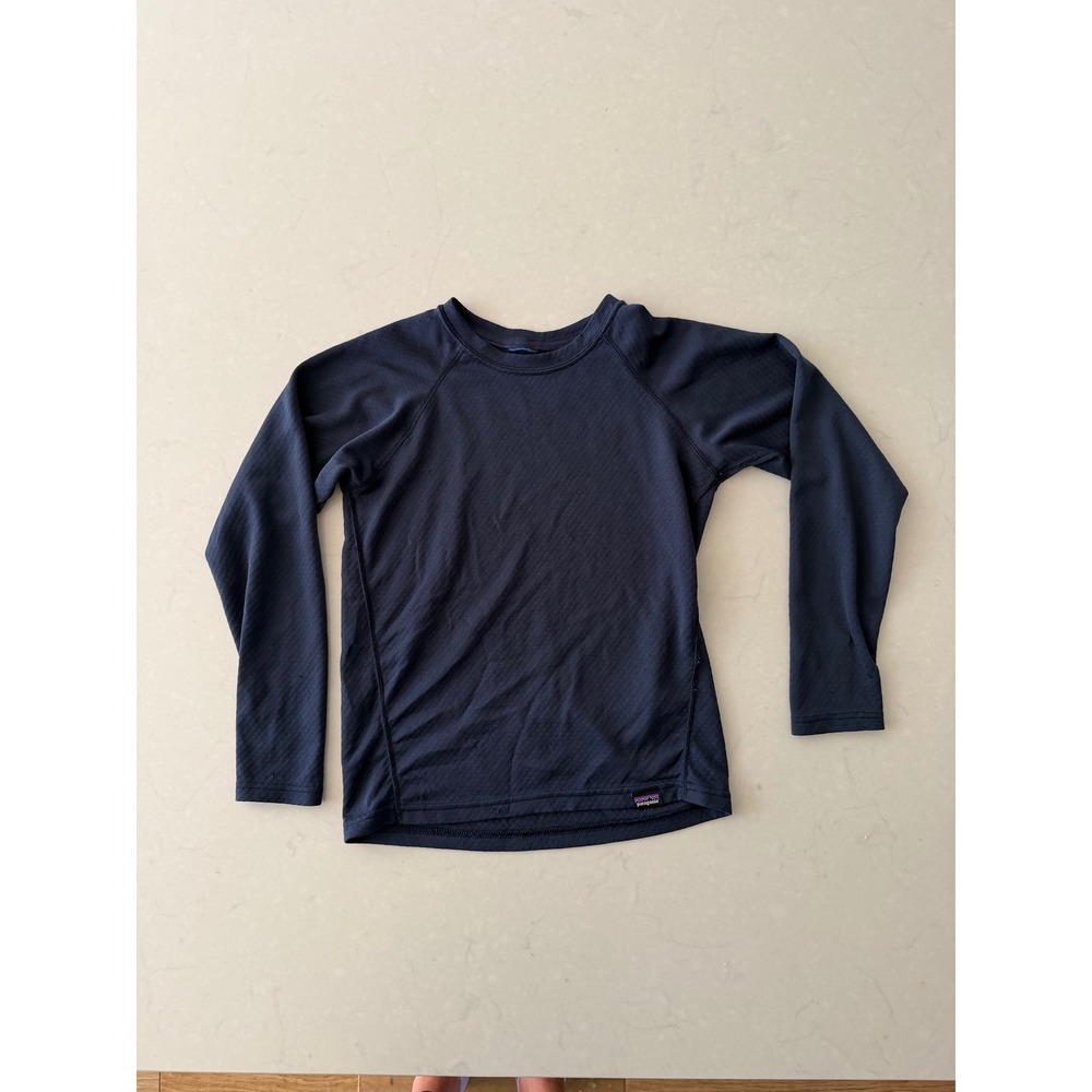 Patagonia Kids Capilene Baselayer Top Navy Blue Long Sleeve Thumbholes Size 7-8